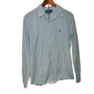 Ralph Lauren Button Down Shirt Mens Large Green Striped  Custom Fit